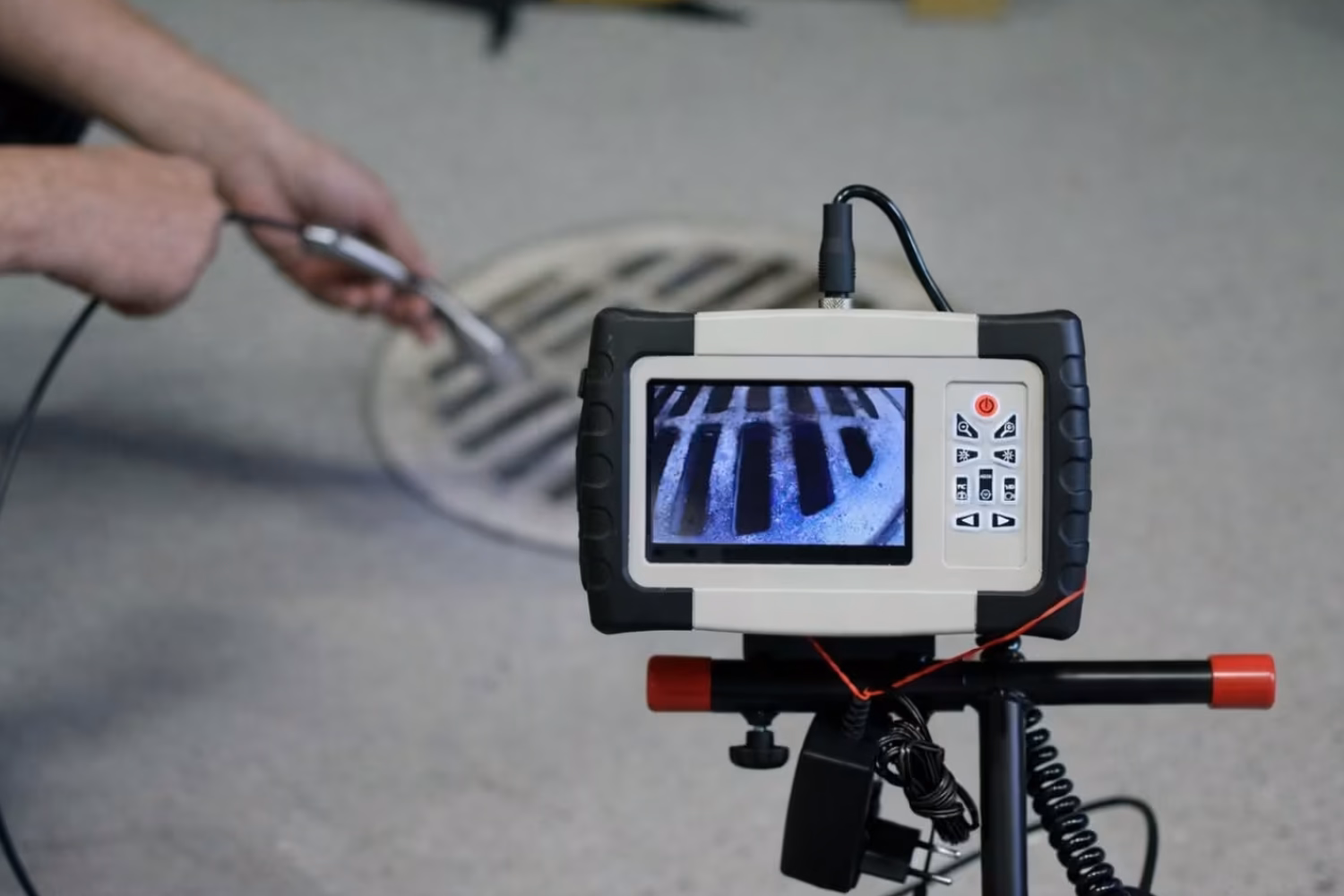 Overflowing external manhole with blocked main sewer line